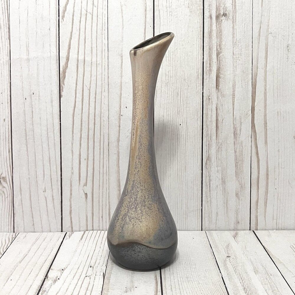 Howard Pierce Porcelain Gloss Gray & Beige Speckled Vase California Pottery 10”